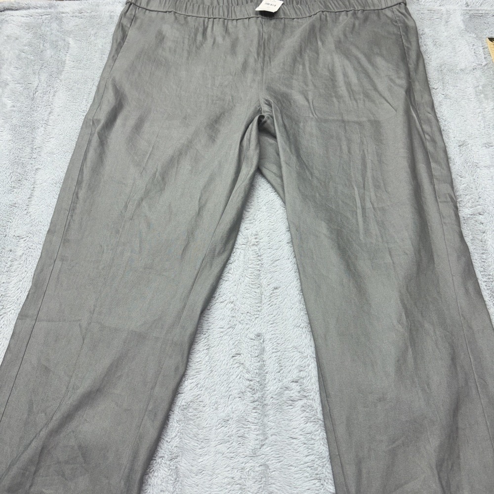 New J. Jill Linen Stretch Pants PM Pull On Button Hem Ankle Macadamia Comfort 3x